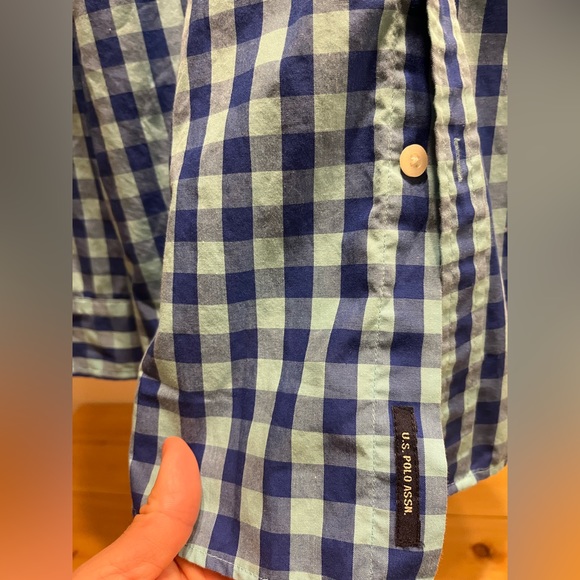 US POLO ASSN. blue check long sleeve button down shirt mens Large - Picture 5 of 11